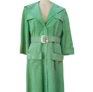 Vintage 1970's Molly Parnis Studio Green Ultrasuede Midi Dress